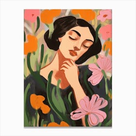 Woman With Autumnal Flowers Sweet Pea Canvas Print