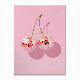 Cherries On A Pink Background Canvas Print