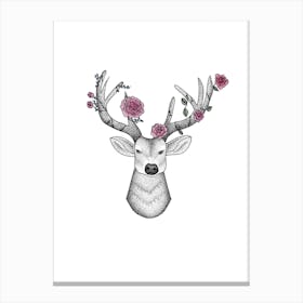 Dotwork Stag With Peonies Canvas Print