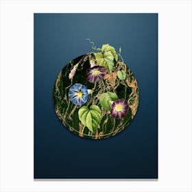 Vintage Morning Glory Botanical in Gilded Marble on Dusk Blue n.0025 Canvas Print