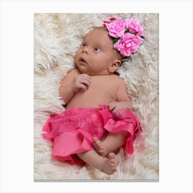 Pink Baby Girl With Flower Headband Canvas Print