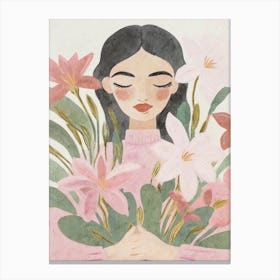 Female Portrait with Flowers Canvas Print