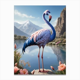 Floral Blue Flamingo Painting (39) Canvas Print