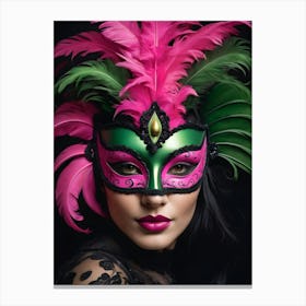 A Woman In A Carnival Mask, Pink And Black (58) Canvas Print