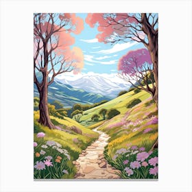 Greenstone And Caples New Zealand Hike Illustration Canvas Print