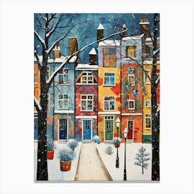 Cat In The Streets Of Matisse Style London With Snow Canvas Print