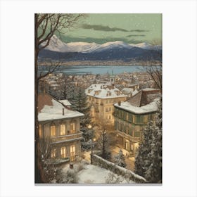 Vintage Winter Illustration Geneva Switzerland 4 Canvas Print