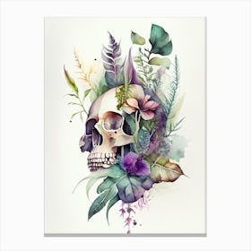 Skull With Watercolor Effects 2 Botanical Canvas Print