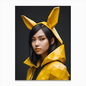 Low Poly Rabbit Girl, Black And Yellow (13) Canvas Print