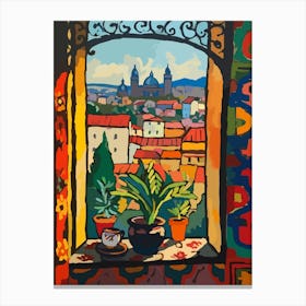 Window View Of Prague In The Style Of Fauvist 2 Canvas Print