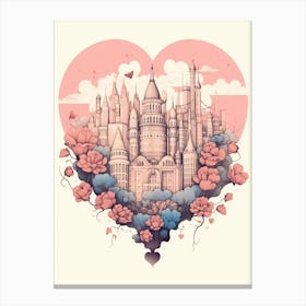 Castle Floral Love Heart Line Illustration Canvas Print