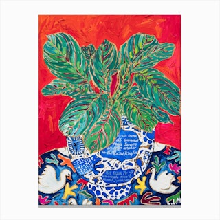 Completely True Facts About Swans Indoor Plant Canvas Print