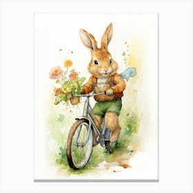 Bunny Biking Rabbit Prints Watercolour 2 Canvas Print