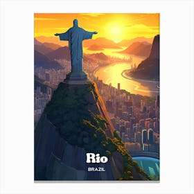 Rio Brazil Christ Statue Travel Art Illustration Canvas Print