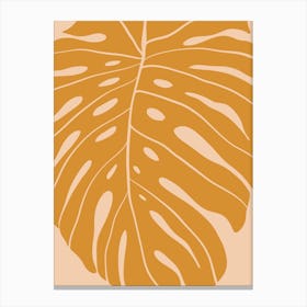 Orange Monstera Leaf Canvas Print