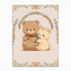 Cute Teddy Bear And Kitten Canvas Print