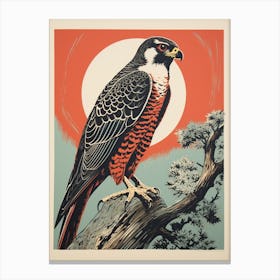 Vintage Bird Linocut Falcon 2 Canvas Print