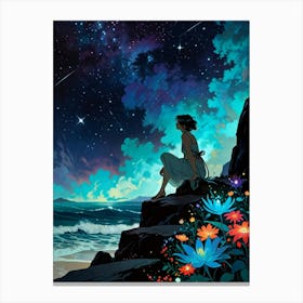 Girl Looking At The Stars 3 Canvas Print