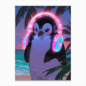 Penguin With Headphones 2 Canvas Print