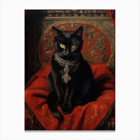 Black Cat On Red Throne Canvas Print