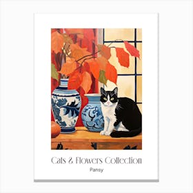 Cats & Flowers Collection Pansy Flower Vase And A Cat, A Painting In The Style Of Matisse 2 Canvas Print