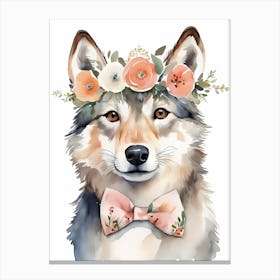 Baby Wolf Flower Crown Bowties Woodland Animal Nursery Decor (26) Canvas Print