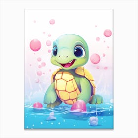 Cute Sea Turtle Animation Pink & Green Canvas Print
