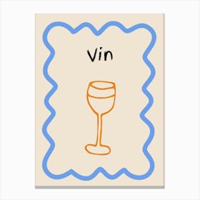 Wine Doodle Poster French Blue & Orange Canvas Print