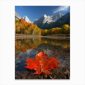 Red Maple Leaf In Water Canvas Print