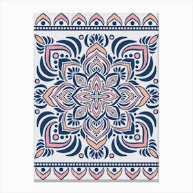 WA240018 - Elegant Navy and Peach Mandala - Intricate Bohemian Design Canvas Print