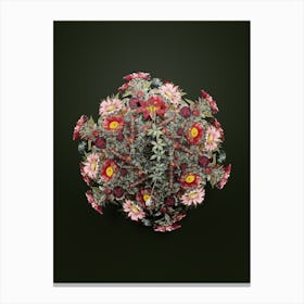 Vintage Wood Lily Flower Wreath on Olive Green n.0379 Canvas Print