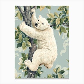 Polar Bear Cub Climbing A Tree Storybook Illustration 3 Canvas Print