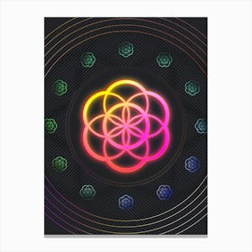 Neon Geometric Glyph in Pink and Yellow Circle Array on Black n.0475 Canvas Print