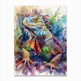 Iguana Colourful Watercolour 1 Canvas Print