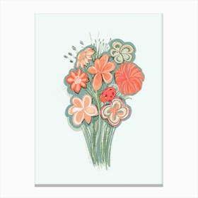Flower Bouquet And Ladybird Canvas Print