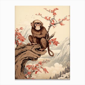 Monkey Animal Drawing In The Style Of Ukiyo E 4 Canvas Print