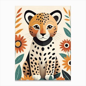 Floral Cute Baby Leopard Nursery Illustration (10) Canvas Print
