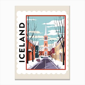 Retro Winter Stamp Poster Reykjavik Iceland 3 Canvas Print