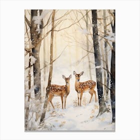 Winter Watercolour Fawn 4 Canvas Print