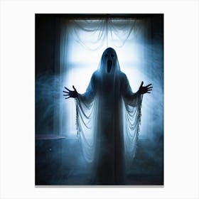 Ghostly Apparition Shrouded In Ethereal Veil Representing Religious Blindness Man Trapped In A Curt (1) Canvas Print