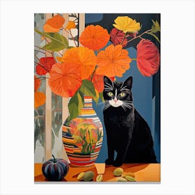 Hibiscus Flower Vase And A Cat, A Painting In The Style Of Matisse 1 Canvas Print