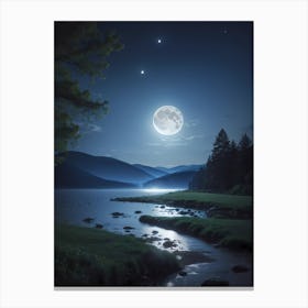 Full Moon Over A Lake Canvas Print