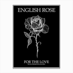 English Rose Black And White Line Drawing 37 Poster Inverted Canvas Print