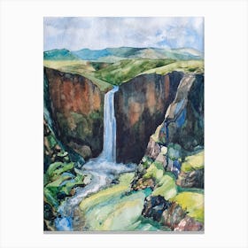 Watercolor Landscape Waterfall Canvas Print