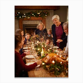 Autumn Themed Photo Capturing A Multigenerational Family Joyfully Congregating Around A Bountiful Th (2) Canvas Print