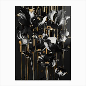 Black And Gold Flowers 11 Canvas Print