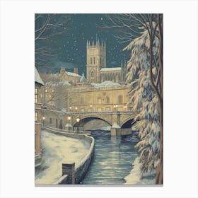 Vintage Winter Illustration Bath United Kingdom 4 Canvas Print