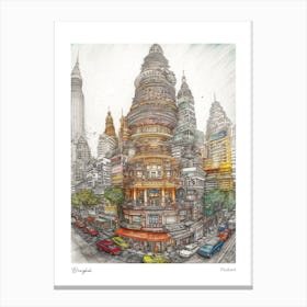 Bangkok Thailand Drawing Pencil Style 2 Travel Poster Canvas Print