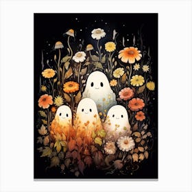 Cute Bedsheet Ghost, Botanical Halloween Watercolour 60 Canvas Print