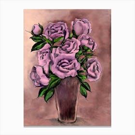 Purple Roses In A Vase 9 Canvas Print